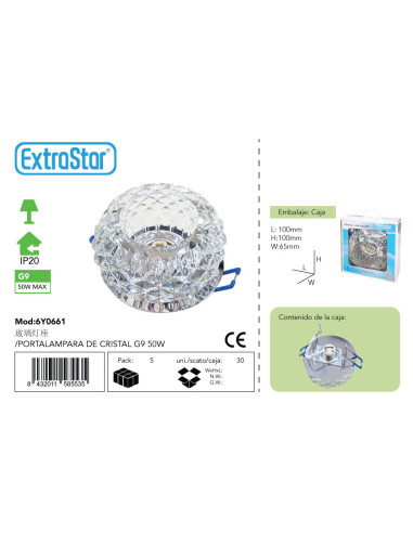 PORTALAMPARA DE CRISTAL G9 50W MAX CJ30[6Y0661]