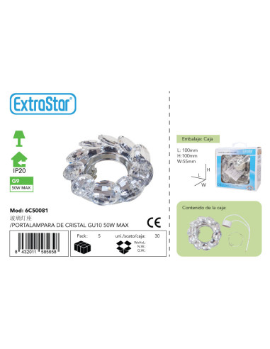 PORTALAMPARA DE CRISTAL GU10 50W MAX CJ30[6C50081]