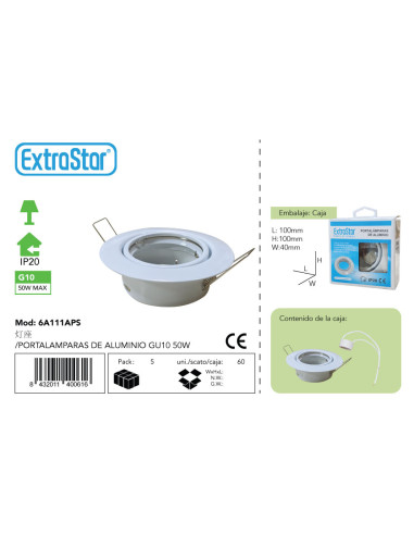 PORTALAMPARAS DE ALUMINIO GU10 CJ60 50W...