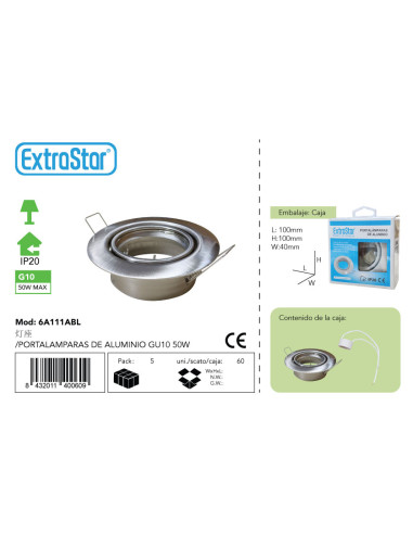 PORTALAMPARAS DE ALUMINIO GU10 50W MAX...