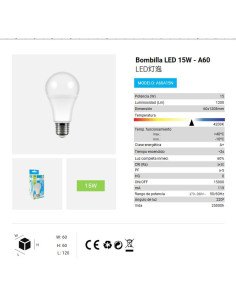 BOMBILLA LED A60 15W 4200K LUZ NATURAL CJ96 [A60A15N]