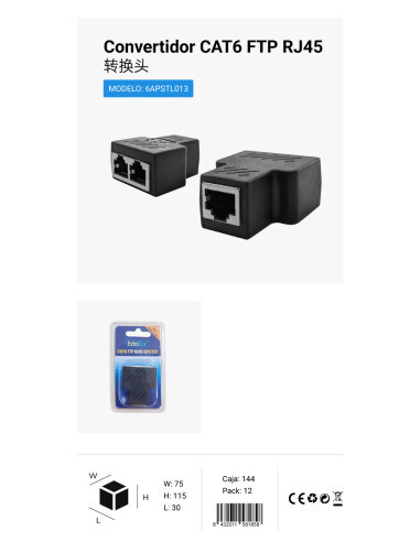 CONVERTIDOR DOBLE CAT6 FTP RJ45 CJ144 [6APSTL013]