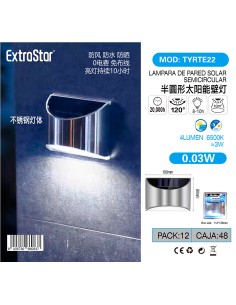 LAMPARA DE PARED SOLAR SEMICIRCULAR 4LM CON SENSOR DIA...