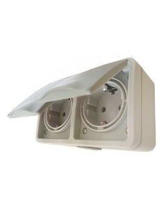 ENCHUFE DOBLE SCHUKO GRIS DE EXTERIOR IP54 CON TAPA EXTERNA [6H2A52GM]