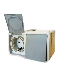 INTERRUPTOR EXTERIOR IP54 DE 2 VIAS 10AX 250V Y BASE ENCHUFE SCHUKO 16A 250V 2P+T [6H2A120GM]