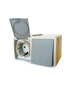 INTERRUPTOR EXTERIOR IP54 DE 1 VIA 10AX 250V Y BASE ENCHUFE SCHUKO 16A 250V 2P+T [6H2A110GM]