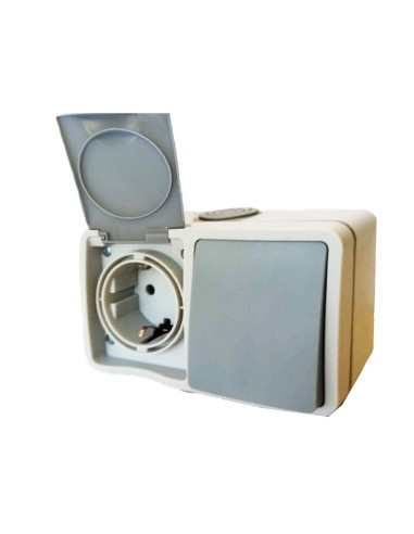 INTERRUPTOR EXTERIOR IP54 DE 1 VIA 10AX 250V Y BASE ENCHUFE SCHUKO 16A 250V 2P+T [6H2A110GM]