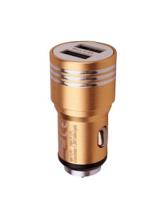 CARGADOR COCHE ALUMINIO 2 USB 2.4A 12-24v ORO [DCC001GL]