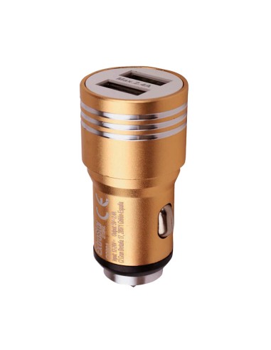 CARGADOR COCHE ALUMINIO 2 USB 2.4A 12-24v ORO...