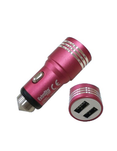 CARGADOR COCHE ALUMINIO 2 USB 2.4A 12-24v ROJO...
