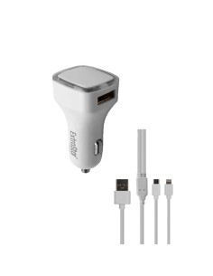 CARGADOR COCHE 2 USB 5V2.1A C/CABLE 2&1 BLANCO [DCCA07W]