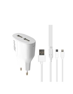 CARGADOR MOVIL 2 USB 5V2.4A C/CABLE 2&1 BLANCO [DCMTC45]