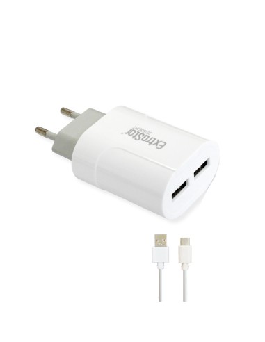 CARGADOR DE PARED CON CABLE V8 2.4A 1M 2USB...